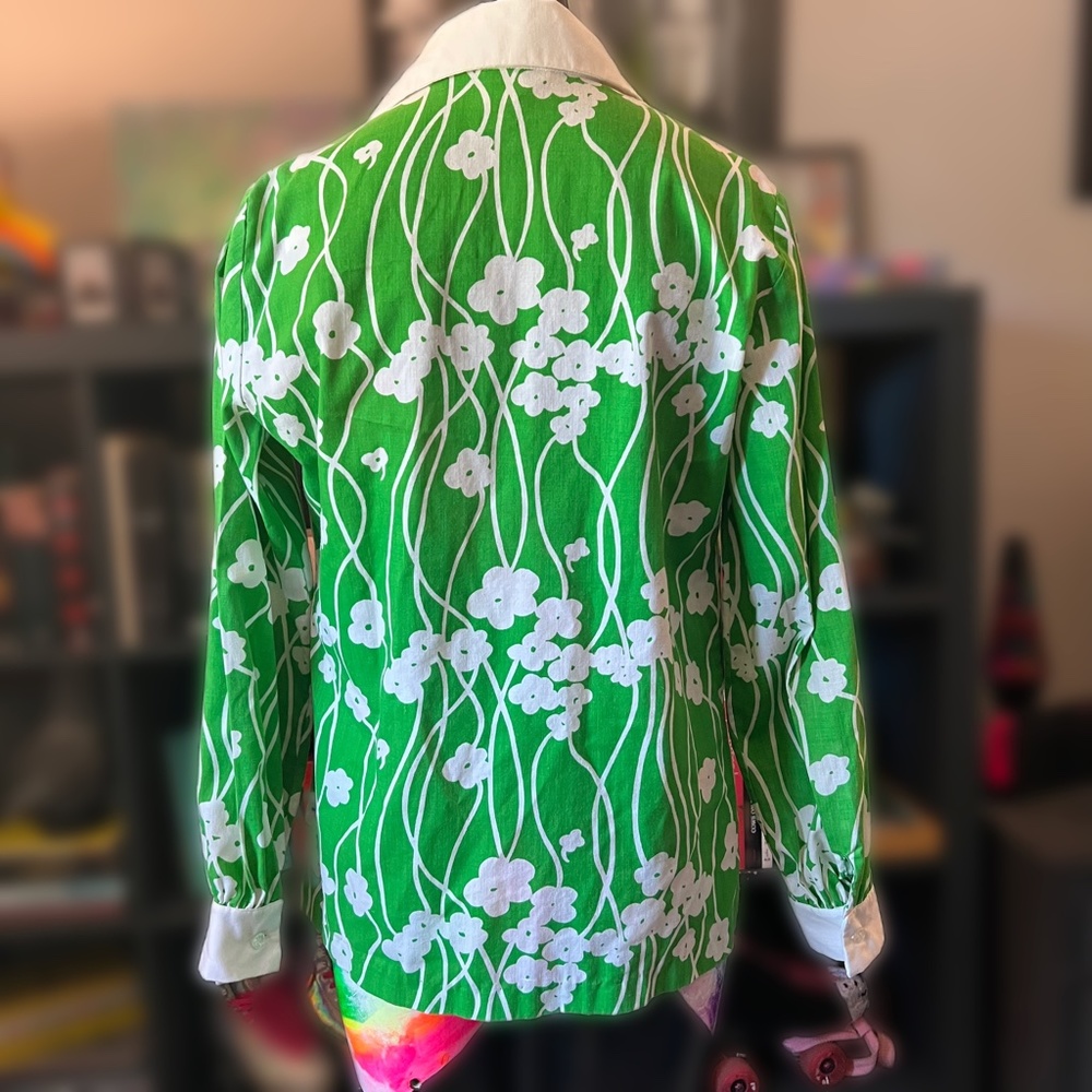 VINTAGE Catherine Carr green floral 1970’s long sleeve button up RARE FIND - Picture 3 of 5